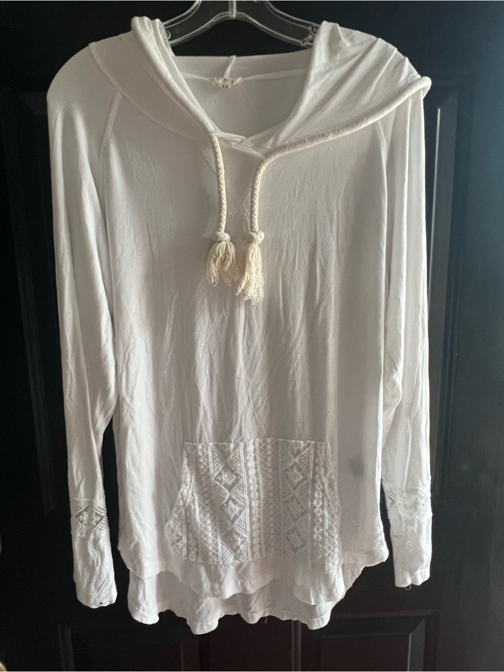 POL Cream Hooded Pullover with Embroidered Pocket